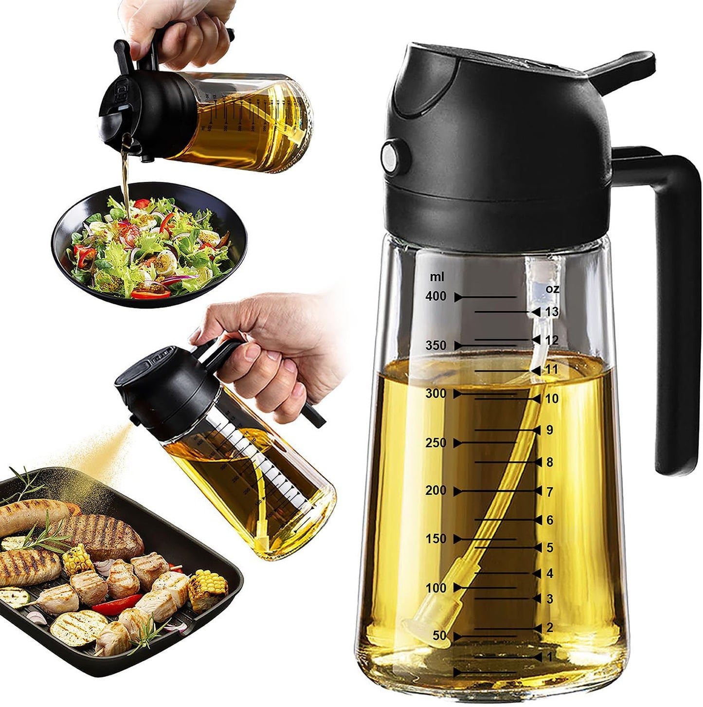 Glass Olive Oil Sprayer for Cooking – 2 in 1 Olive Oil Dispenser Bottle