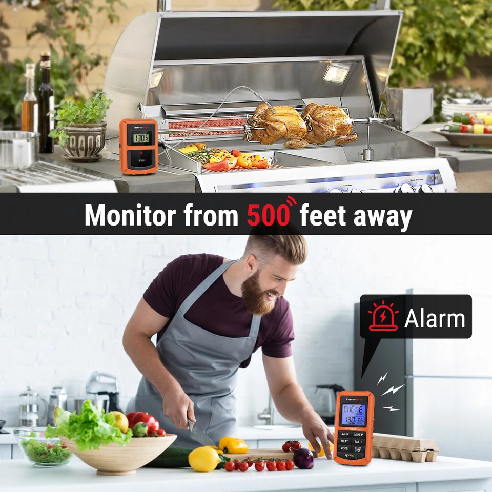 Remote Cooking Thermometer Digital BBQ Grill Oven Meat Wireless Smoker & Timer