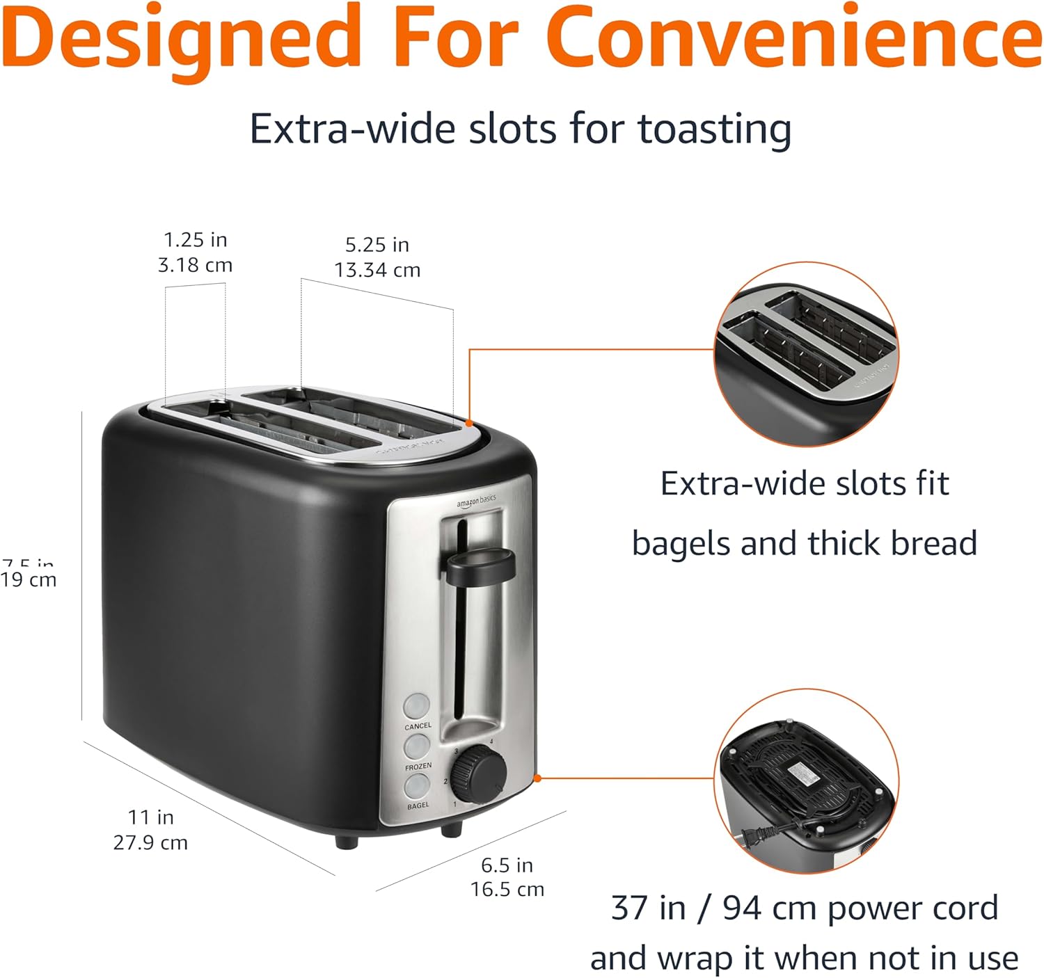 2 Slice Toaster, with 6 Browning Settings