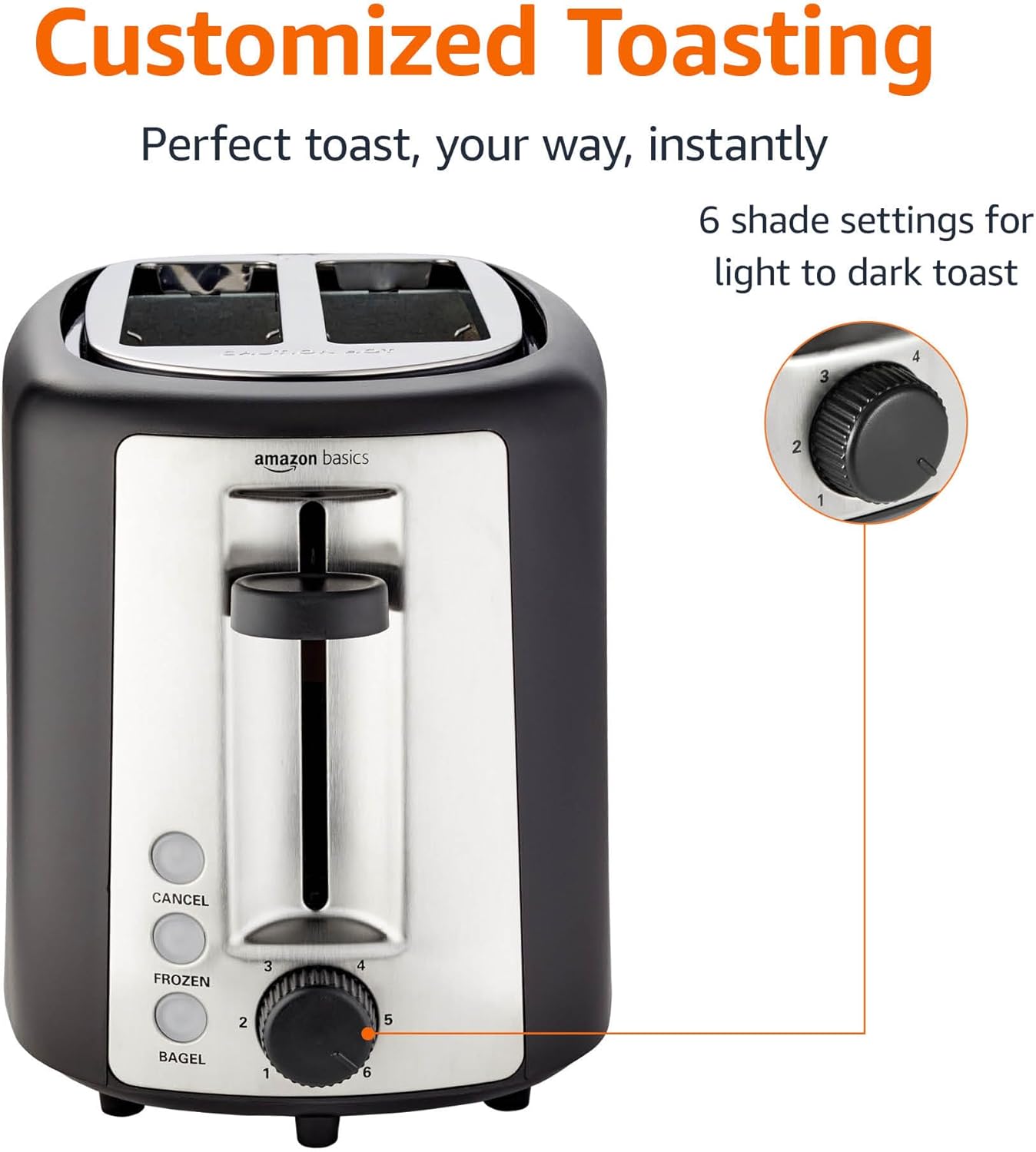 2 Slice Toaster, with 6 Browning Settings