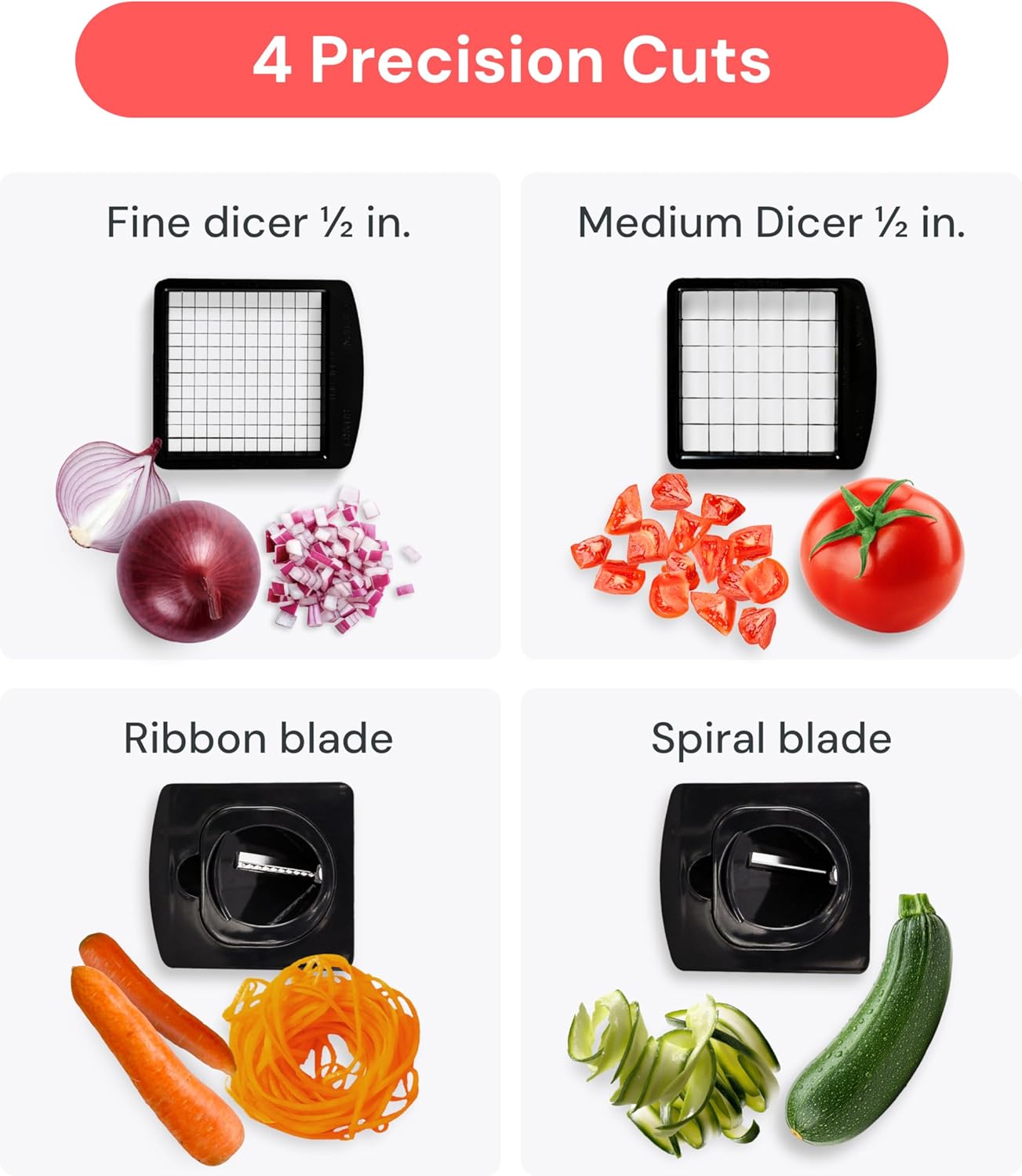Vegetable Chopper and Spiralizer - Food Chopper with Container