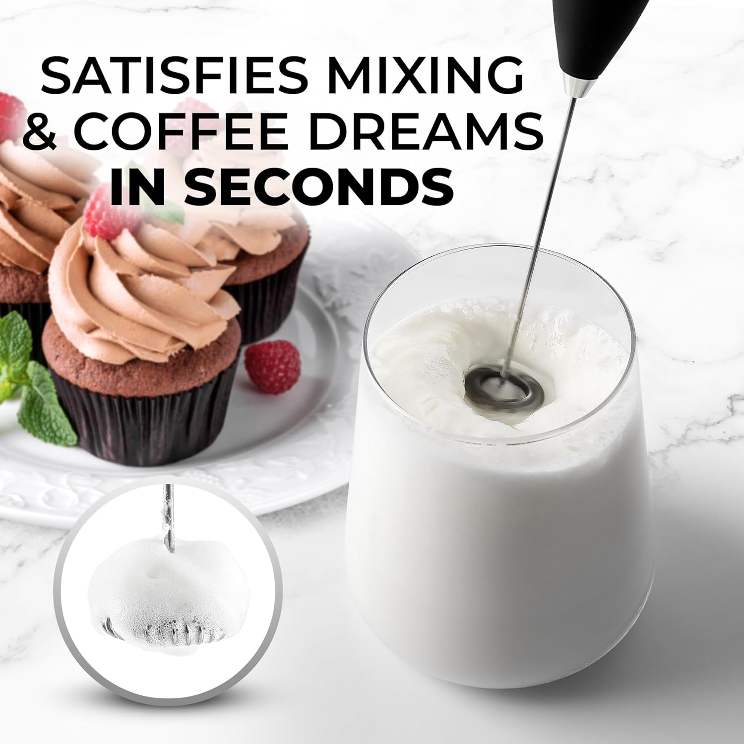 Powerful Milk Frother Wand - Ultra Fast Handheld Drink Mixer